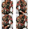 Damesblouses Overhemden Damesmode Trend Dames Slank overhemd met V-hals Contrasterende kleur Top met lange mouwen Hoge taille Nauwsluitend Printi Dhztj