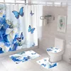 Chuveiro cortinas 3d impressão cortina de banho borboleta tapete conjunto flores tapetes de toalete tapete impermeável antiderrapante floral com ganchos