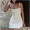 Robes décontractées de base 2023 Chic Store Spaghetti Vintage Robe de soirée Été Élégant Blanc Satin Mini Drop Livraison Vêtements Femmes Clothi Ottlf