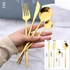 Dinnerware Sets Portuguese Stainless Steel Cutlery Set 24 Pieces Black Handle Gold Holiday Kitchen Gift