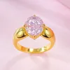 Anelli a grappolo placcato oro 18 carati argento sterling 925 scintillante taglio schiacciato 4CT anello nuziale con pietra preziosa citrino ovale rosa per gioielli da donna