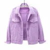 Femmes Plus Taille Denim Veste Printemps Automne Manteau Court Rose Jean Vestes Casual Tops Violet Jaune Blanc Lâche Survêtement m3dK #