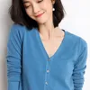 Cardigans Femmes 2022 Automne Simple Boutonnage Col V Pull tricoté Fi Court Tricots Solide Bleu Vert Rose Pulls pour femmes 02Ya #