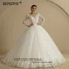 Bepeithy Scoop Ivory Lace FR Wedding Dres för 2023 Bride Princ Fullärmar Vitt glitter brudbollklänning Öppen rygg K9F5#