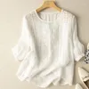 Women's Blouses Cotton Top Plus Size Summer Fashion Retro Ethnic Style Imitation And Linen Embroidery Thin Casual Shirt D281