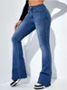 2024 Elegant kvinnor flare stretch mustasch jeans mager klocka botten hög midja denim byxor lady blue y2k punk lg byxor l3of#