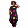 Perlラウンドネック半袖Maxi Dr Wave Dot LG Skirt Plus Size women's Clothingカジュアルヴィンテージサマーアウトフィット3xl 4xl b0dm＃