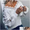 Pulls pour femmes Dames Y Pull Femmes Col V Dentelle Plover Manches Longues Solide Blanc Jumper Chaud Hiver Automne Dernière Drop Livraison App Dhwvq