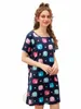 Plus Size Women's Stretchy Nightgown Overized Short Sleeve Round Neck Dr Sweet Wind Elephant Print Women's Home Knee Kirt X53G#
