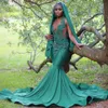 2024 Plus Size Prom Dresses for Black Women Girls Promdress Hunter Green Illusion Evening Formal Dress Rhinestones Decorated Birthday Gowns for Occasions NL665