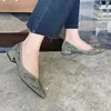 Dress Shoes 2024 Sweet Spring Woman Pointed Toe Bling Rhinestone Thick Heels 3cm High Heel Elegant Casual Kawaii Female Barefoot