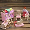 Meubles de salle de bain roses, lit superposé, meubles de maison pour poupées, meubles miniatures en bois, jouets en bois pour enfants, cadeaux d'anniversaire et de noël