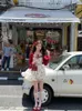 Vestidos de trabajo verano dulce moda 2 piezas vestido conjunto mujer punto rojo cárdigan corto estampado sin mangas Y2k mini traje de estilo coreano