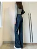 Kvinnors jeans 2024 grunge hög midja flare vintage randiga denim byxor y2k harajuku klockbotten 2000 -tal mager mopping byxor 90 -tal E46