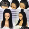 Lace Wigs Coarse Yaki Kinky Straight Wig Transparent 360 Fl Frontal Curly Human Hair Pre Plucked Glueless Closure Remy 130% Hd Drop De Oty2C