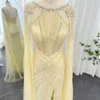 Shar Said Luxury Crystal Dubai Lilac Avond DR With Cape Sleeves 2023 Yellow Arabic Mermaid Women Wedding Party Jurk SS203 U0je#