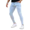 Herr Dropship Custom Label Logo Högkvalitativ Y2K -dragkedja Rippad Skinny Denim Jeans Pants For Men Streetwear Clothing 585T#