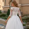 Elegante talla grande boda Dr para mujer medias mangas con cuello en V apliques tren de barrido una línea con cordones vestido de novia Robe de Mariee j8Ta #