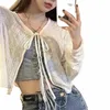 Femme T-shirt Été Mince Bow Couleur Solide Court Mince Femmes Cardigan Coréen Fi Casual Sun Protecti 2024 Top Femmes Vêtements m3qr #