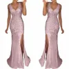 Kvinnors formella Dres ärm glitter glittrande paljetter sida slits eleganta parti dres för kvinnor cocktail prom kväll dr g3zj#