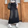 Rokken Vrouwen Lente Herfst Split Denim Rok Mode Vintage Hoge Taille Heup Wrap Lange Casual Losse Plus Size Jeans