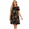 2023 Gothic Terrore Teschi Dr Fi Nuovo modello 3D Rose Stampa Dres Estate Manica corta Casual Dr Plus Size Abbigliamento 6XL L5D0 #