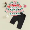 衣料品セット幼児の少年クリスマス服を雪だるま鹿の木プリント長袖ボウタイシャツパンツ2pcs服セット