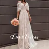 Boho V-Neck Wedding Dr Szyff Linia Linia krótkie rękawie długość podłogi Pleted Bridal Dring Suknia Vintage Dres U0O8#