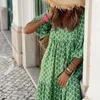 Abiti da festa Estate Manica a sbuffo Boho Maxi Abito Donna Elegante 2024 Casual Coulisse floreale con scollo a V Allentato Vacanza Abiti da spiaggia