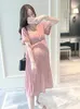 Sukienki macierzyńskie w ciąży damska sukienka letnia płatek szyja słodka bąbelkowe rękawy