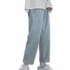 Jeans pour hommes, jambes larges, droites, amples, pleine longueur, couleur unie, pantalon en Denim, fermeture à glissière, rétro, Streetwear, pantalon Lg, V89N #