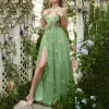 Floral geborduurde elegante riemen trouwfeest Dr. A Line High Split V Neck Ruffled Prom Dr sexy LG Jurk Evening Dres H20X#