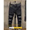 Original FI Luxury Brand Black Jeans för män skräddarsydd och stretchig pojkvän Bekväm klassisk denim stretchbyxor b5xa#