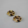 Hoop Earrings With Dark Red Enamel High Quality Women 18k Gold Plated Brand Jewelry