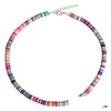 Boncuklu Kolyeler Renk 6mm Polimer Kil Disk Boncuklar Chocker Boho Rainbow Boncuk Kolye Yaz Plajı Takı 16 Damla Teslimat Sergililer Dhydo