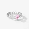 Anelli a grappolo Anello in argento sterling S925 con diamante simulato rosa a forma di cuore per catene da donna con un design unico e dolce