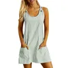 Casual jurken mode gestreepte print voor dames spaghetti mouwloze tank mini dess met zakken losse boho strand zonnejurk