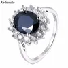 Bagues de cluster Kolmnsta 3CT 925 Sterling Silver Bague Noir Cristal Gemstone Luxe Fleur Design Pour Femmes Mode Bijoux Doigt Anel