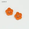 Brincos de pino flor laranja esmalte pétala metal pistil para mulheres designs de moda joias estilo presentes acessórios de festa c1069
