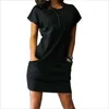 new fi women's round neck pocket short sleeve loose casual solid color dr beach dr 32BY#