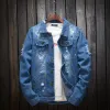 jacket Men Blue Jeans Coat Clothing Hole Plus Size Denim Spring Autumn Young New Casual Hippie Clothes Distred Denim Jackets F6yG#