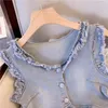 Printemps / Été Filles Denim Fringe Vest Short Sleevel Vest Top E7zP #