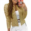 Vintage-Jacken für Frauen mit Pailletten LG-Ärmeln Mäntel Sexy Fi Top Cardigan Bomberjacke Mujer Kleidung Frühling Golden T3wC #