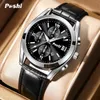 Poshi Fashion Mens Watches Quartz Movement Watch Luxury Leather Strap With Calender Waterproof Sport Wristwatch för Man 240318