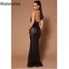 Robes décontractées Waterarea Femmes Paillettes Plaid Halter Cou Sans Manches Dos Nu Moulante Midi Maxi Robe 2024 Sexy Club Même Fête