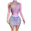 Donne Party Jazz Dance Outfit Full Rhinestes Top Gonna Backl sexy Cantante Performance Wear Stage Gogo Costumi XS7524 K6HH #