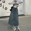 Spódnice vintage y2k długie dżinsowe kobiety proste Maxi Jean Faldas Mujer Streetwear Korean Fashion College Girls