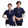 Hot Pot Restoran Çiftlik Evi İş Giysileri Ceket Üstleri Çin Restoran Garson Üniformaları Çay Evi İş Tulumları S684#