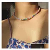 Colares frisados ​​Colorf 6mm Polymer Clay Disc Beads Chocker Boho Rainbow Bead Colar Verão Praia Jóias 16 Gota Entrega Pingentes Dhydo