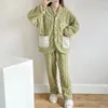 Ropa de dormir para mujer Conjuntos de pijamas lindos Mujeres Coral Fleece Plus Terciopelo Grueso Dulce Cuello en V Bolsillos Niñas Loungewear Otoño Cálido Damas Hogar